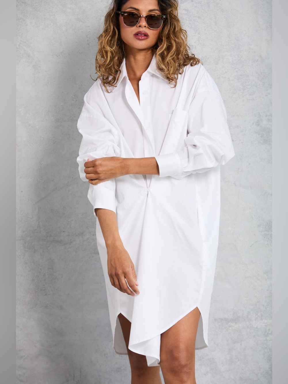 MAMÈNE Phoebe Mini Shirt Dress in White Size 0 XS/S Oversized Convertible Back